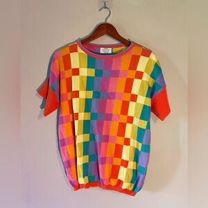 Vintage United Colors of Benetton Multicolored Short Sleeve Sweater